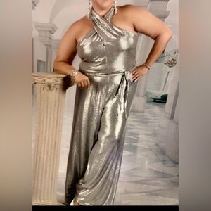 Silver criss-cross neckline Jumpsuit